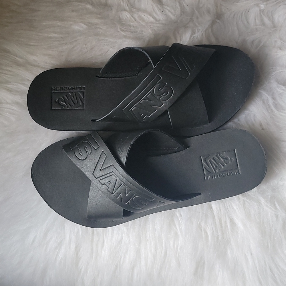 Womens Vans Black Cross strap slides Sandals